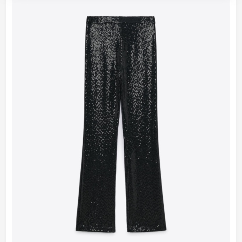Zara SHIMMERY FULL-LENGTH FLARED PANTS size M NWT